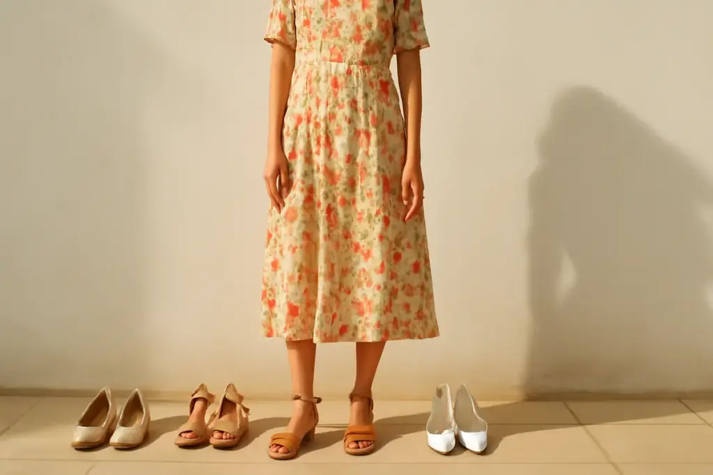 Che scarpe abbinare agli abiti midi floreali? Le dritte per evitare tagli di gamba antiestetici